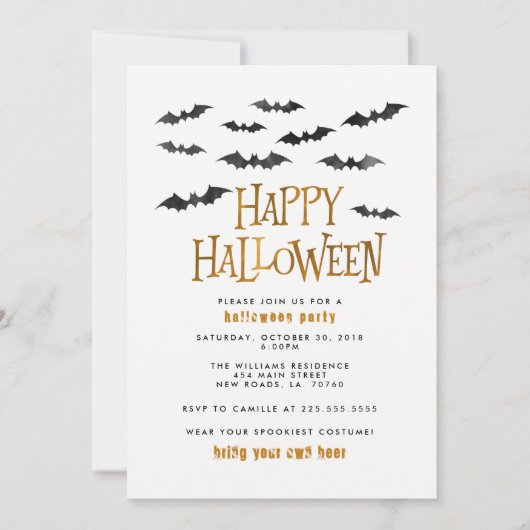 Waterverf Bats Halloween Party Kaart (Voorkant)