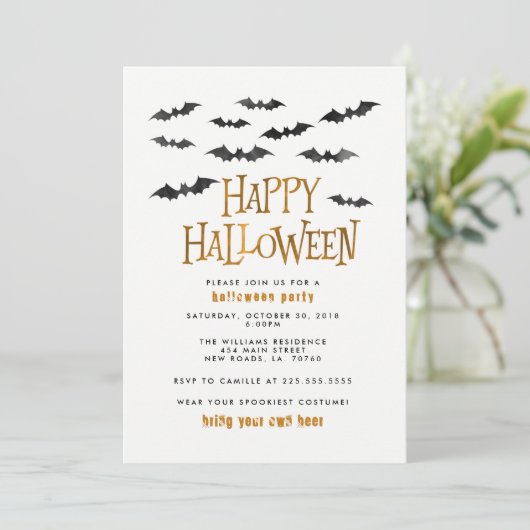 Waterverf Bats Halloween Party Kaart (Staand voorkant)