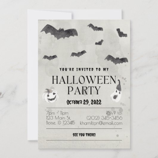 Waterverf Bats Halloween Party Kaart (Voorkant)