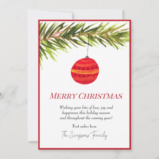 Waterverf Bauble Kerstboom Vrolijk en helder Feestdagenkaart (Voorkant)