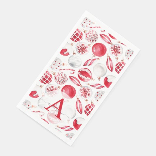 Waterverf Bauble Ornamenten Monogrammed Kerst Servet (Hoek)