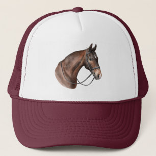 Waterverf Bay paardenhoofd in een teugel Trucker Pet