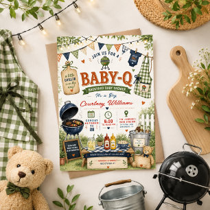waterverf BBQ achtertuin rustieke baby shower zome Kaart