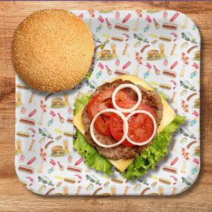 Waterverf BBQ Eten, Dranken & Desserts Patroon Papieren Bordje