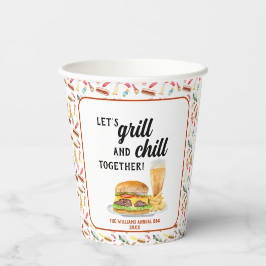 Waterverf BBQ Eten, Drinken & Desserts Party Papieren Bekers (Achterkant)