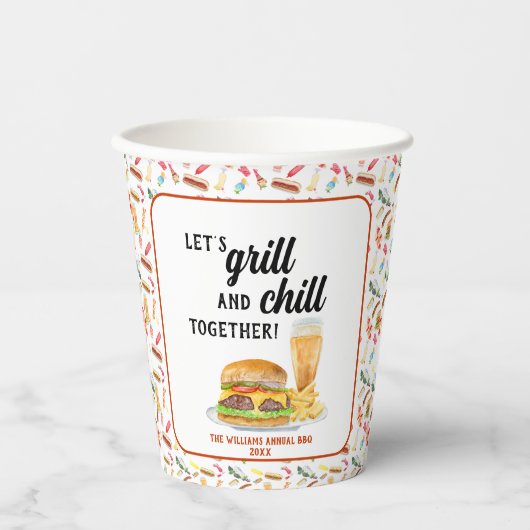Waterverf BBQ Eten, Drinken & Desserts Party Papieren Bekers (Voorkant)
