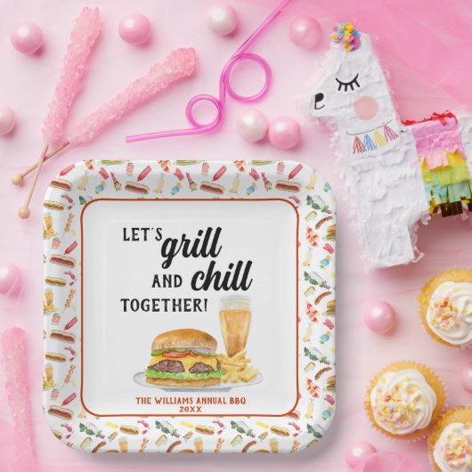 Waterverf BBQ Eten, Drinken & Desserts Party Papieren Bordje (Feest)