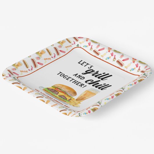 Waterverf BBQ Eten, Drinken & Desserts Party Papieren Bordje (Gebogen)