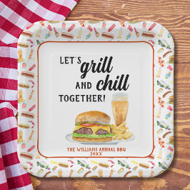 Waterverf BBQ Eten, Drinken & Desserts Party Papieren Bordje