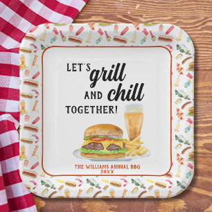 Waterverf BBQ Eten, Drinken & Desserts Party Papieren Bordje