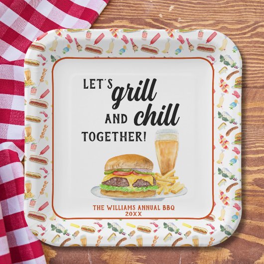 Waterverf BBQ Eten, Drinken & Desserts Party Papieren Bordje