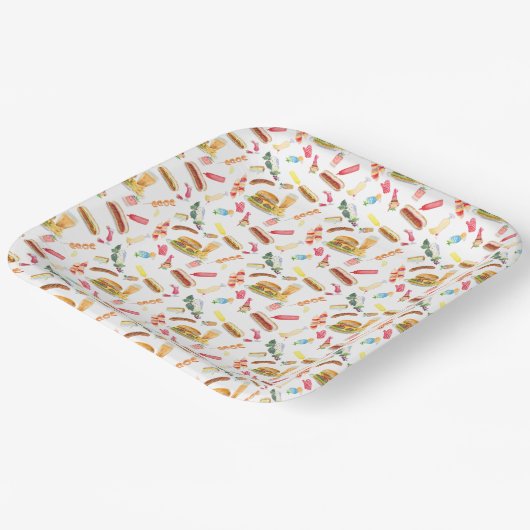 Waterverf BBQ Eten, Drinken & Desserts Patroon Papieren Bordje (Gebogen)