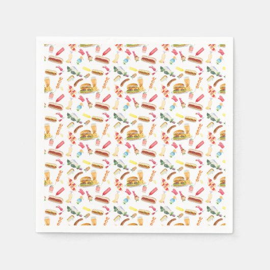 Waterverf BBQ Eten, Drinken & Desserts Patroon Servet (Voorkant)