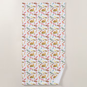 Waterverf BBQ Eten, Drinken & Desserts Patroon Strandlaken (Voorkant)