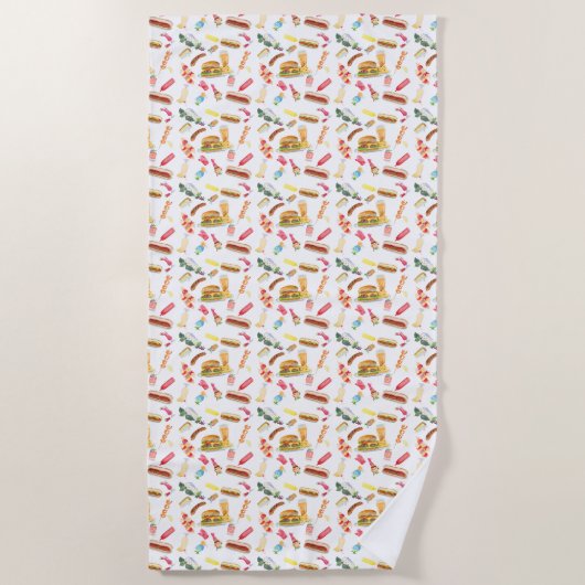 Waterverf BBQ Eten, Drinken & Desserts Patroon Strandlaken (Voorkant)