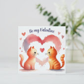 Waterverf "Be My Valentijn" Kaart Oranje Katten (Staand voorkant)