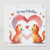 Waterverf "Be My Valentijn" Kaart Oranje Katten (Voorkant)