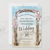 Waterverf Beach Arbor Roze & Wit Rozen Bruiloft Kaart (Voorkant)