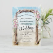 Waterverf Beach Arbor Roze & Wit Rozen Bruiloft Kaart (Staand voorkant)