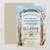 Waterverf Beach Arbor Roze & Wit Rozen Bruiloft Kaart (Voorkant / Achterkant)