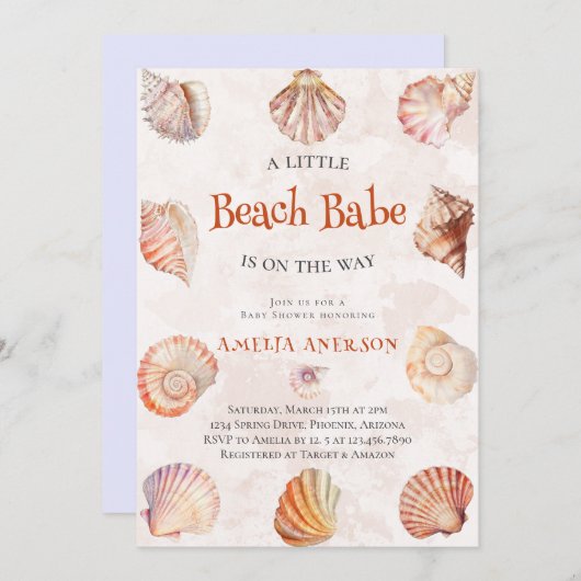Waterverf Beach Babe Ocean Seashells Baby shower Kaart (Voorkant / Achterkant)