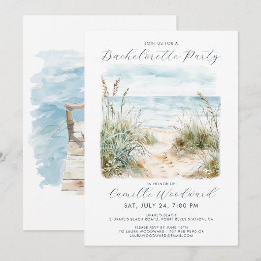 Waterverf Beach Bachelorette Party Uitnodiging (Voorkant / Achterkant)