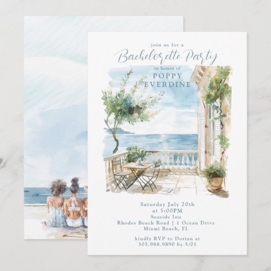 Waterverf Beach Bachelorette Party Uitnodiging (Voorkant / Achterkant)