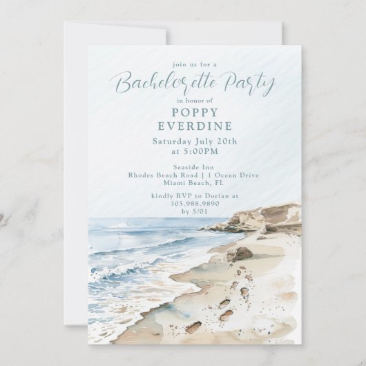 Waterverf Beach Bachelorette Party Uitnodiging (Voorkant)
