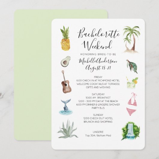 Waterverf Beach Bachelorette Weekend Kaart (Voorkant / Achterkant)