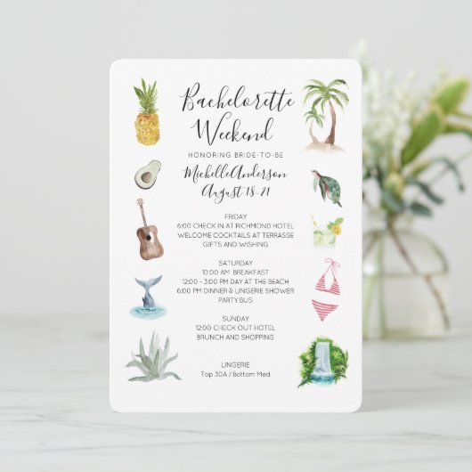 Waterverf Beach Bachelorette Weekend Kaart (Staand voorkant)