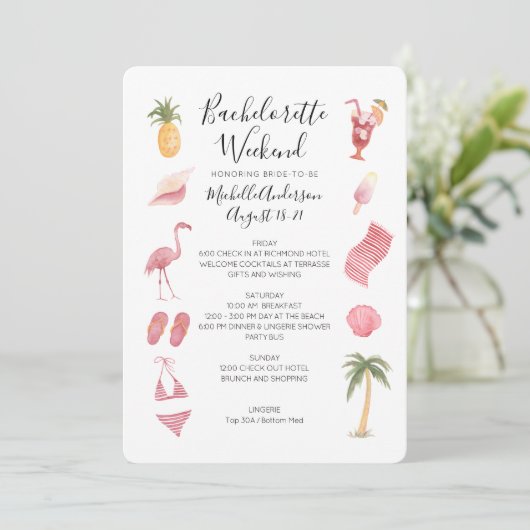 Waterverf Beach Bachelorette Weekend Kaart (Staand voorkant)