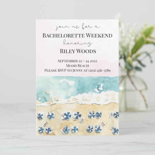 Waterverf Beach Bachelorette Weekend route in Kaart (Staand voorkant)