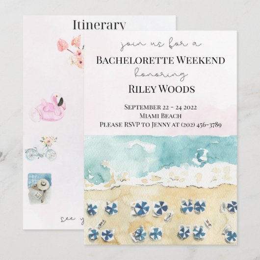 Waterverf Beach Bachelorette Weekend route in Kaart (Voorkant / Achterkant)