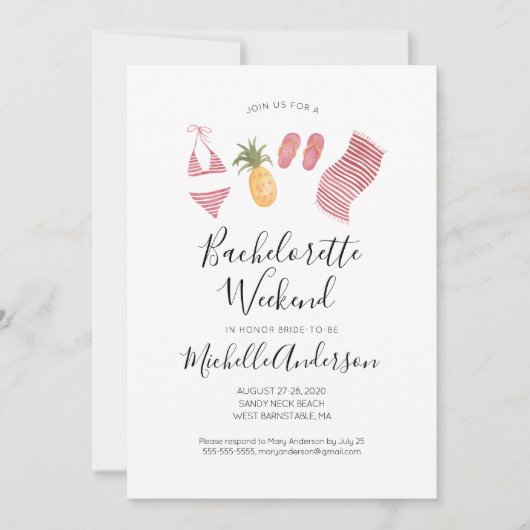 Waterverf Beach Bachelorette Weekenduitnodiging Kaart (Voorkant)