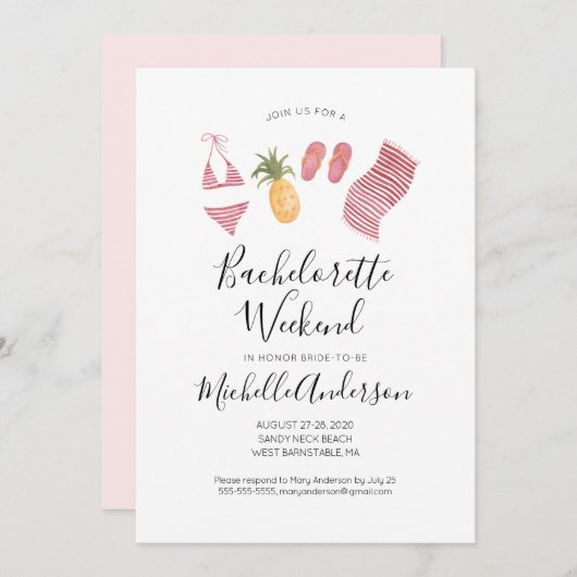 Waterverf Beach Bachelorette Weekenduitnodiging Kaart (Voorkant / Achterkant)