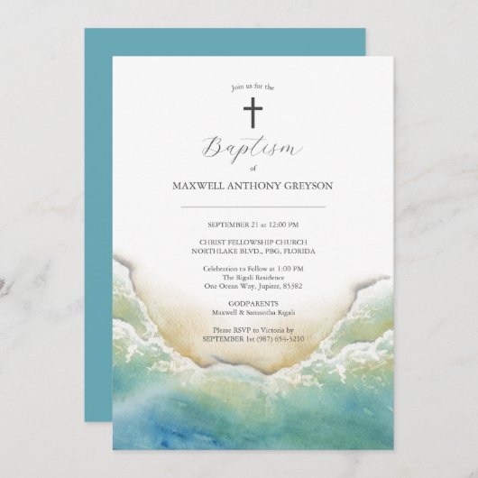 Waterverf Beach Baptism Uitnodigingen (Voorkant / Achterkant)