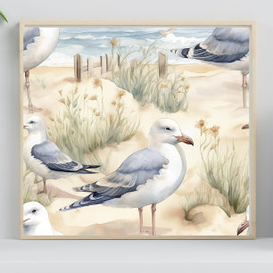 Waterverf Beach Bird Scene Poster