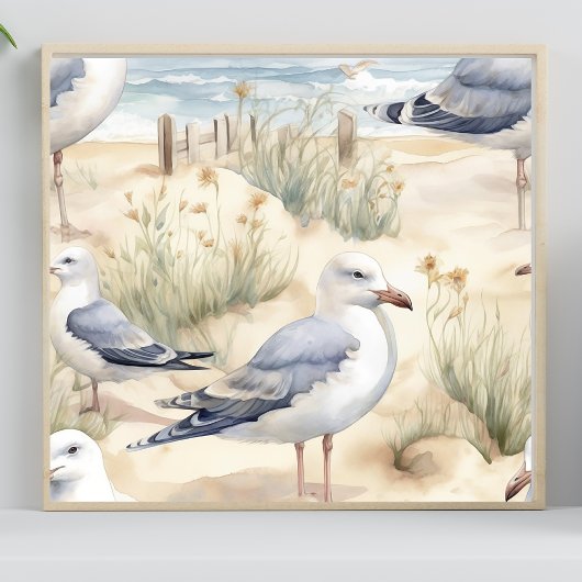 Waterverf Beach Bird Scene Poster