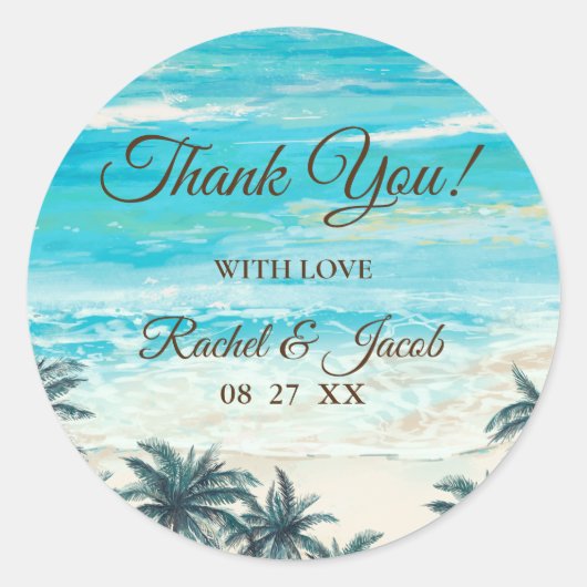 Waterverf Beach Blue Ocean Dank u Sticker (Voorkant)