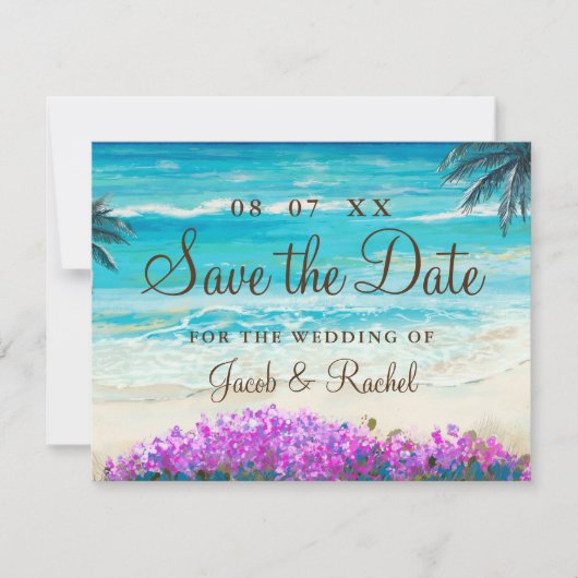 Waterverf Beach Blue Ocean Save the Date Kaart (Voorkant)
