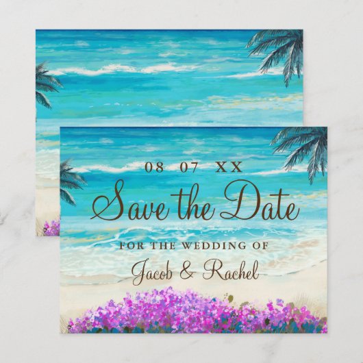 Waterverf Beach Blue Ocean Save the Date Kaart (Voorkant / Achterkant)