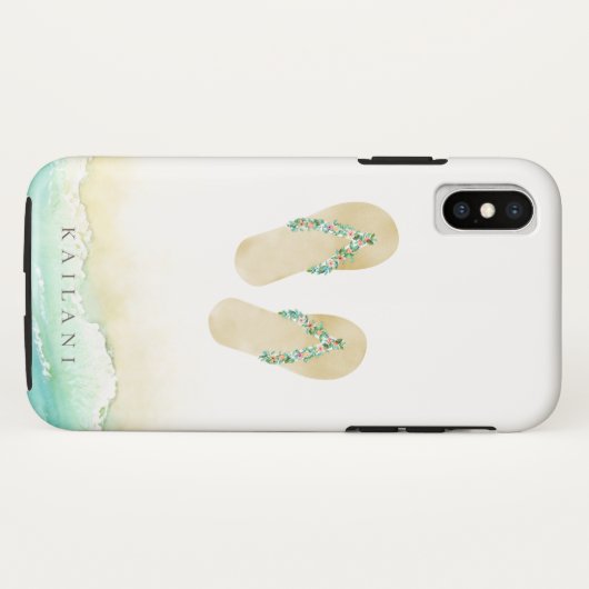 Waterverf Beach Botanische Teenslippers Case-Mate iPhone Case (Achterkant (horizontaal))
