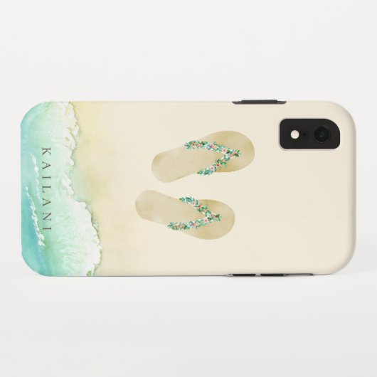 Waterverf Beach Botanische Teenslippers Case-Mate iPhone Case (Achterkant (horizontaal))