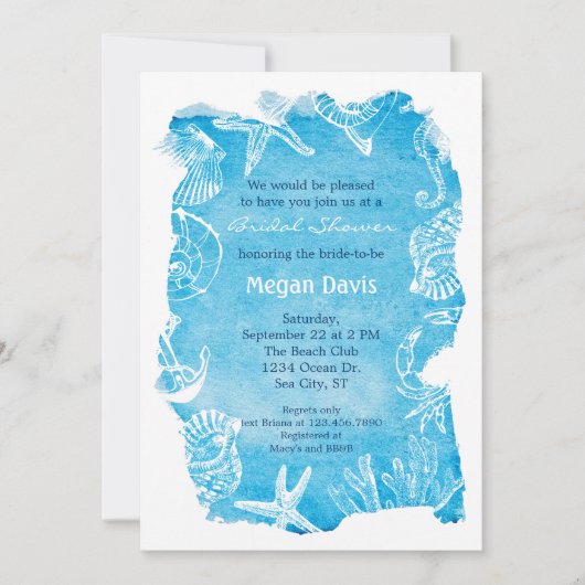 Waterverf Beach Bridal Shower Invitation Kaart (Voorkant)