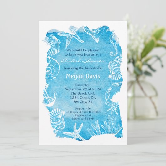 Waterverf Beach Bridal Shower Invitation Kaart (Staand voorkant)