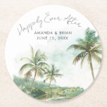 Waterverf Beach bruiloft nog lang en gelukkig Ronde Kartonnen Onderzetter<br><div class="desc">Vier uw romance aan zee met onze "Happily Ever After" Waterverf Onderzetters. Deze charmante onderzetters zijn ontworpen om een persoonlijk en praktisch tintje aan uw strandbruiloft toe te voegen, met een delicaat waterverf palmboomhart in dromerige tropische greens en zandneutralen. Gepersonaliseerd met uw namen en trouwdatum, deze onderzetters maken een perfecte...</div>