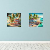 Waterverf Beach Cafe Wall Art Set (Houten vloer)