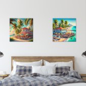 Waterverf Beach Cafe Wall Art Set (Slaapkamer)