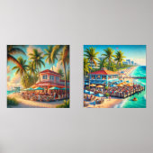Waterverf Beach Cafe Wall Art Set (Voorkant)