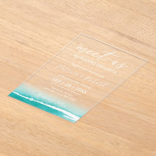 Waterverf Beach Caribbean Destination Wedding Acryl Uitnodigingen (Laagn)